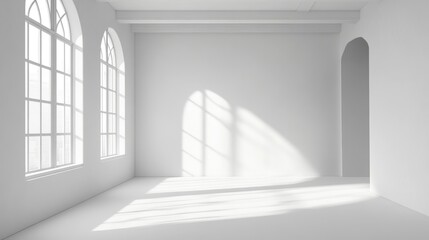 Fototapeta premium Minimalistic architectural interior in white featuring a window 3D rendering and illustration