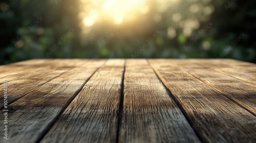 Poster 3D rendering of a table crafted from planks with a blurred backdrop