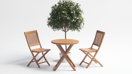 3D rendering of a miniature table and chairs designed for tree pot decoration