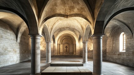 Obraz premium 3D rendering of the interior of a medieval church crypt