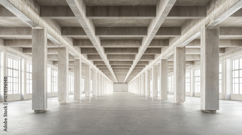 Poster 3d rendering of an empty wide hall with beams featuring abstract architecture and conceptual design