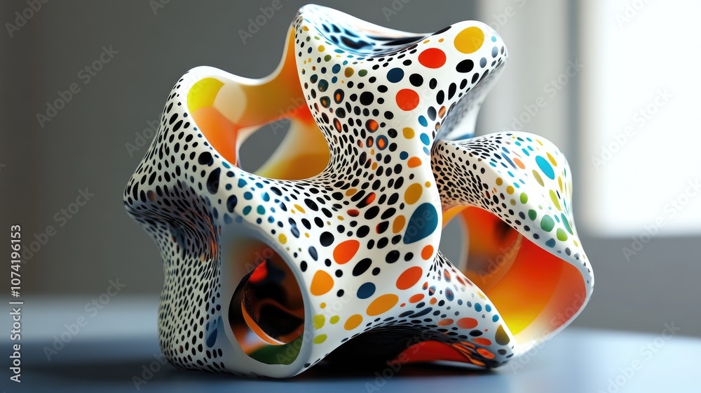 Poster 3d rendering of an abstract geometric shape with colorful patterns