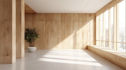 Obraz premium 3D rendering of a wooden wall interior design featuring plywood materials