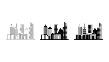 Fototapeta premium City silhouette land scape. City landscape. Downtown landscape with high skyscrapers. Panorama architecture buildings illustration. Urban life, Modern Cityscape