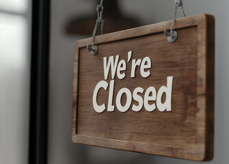 Closed sign A rustic wooden sign saying We re Closed perfect for adding a touch of vintage charm to your shop or home decor