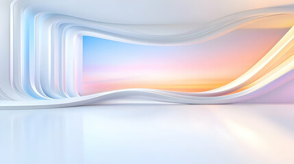 Fototapeta premium Futuristic conference hall with blue lighting and large screen