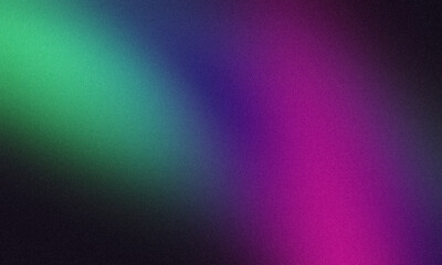 Elegant color gradient grainy backdrop design. Abstract purple blue green black color noisy gradient, vibrant color flow, glowing, shine, bright, banner or poster, empty space.