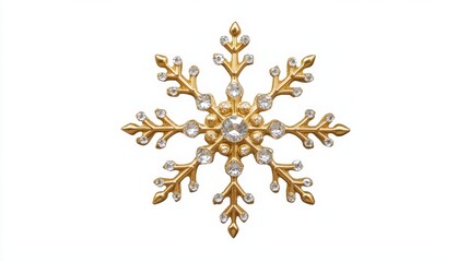 Golden snowflake ornament adorned with crystals against a white background capturing festive elegance