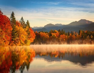 Fototapeta premium Peaceful Lake with Autumn Colors