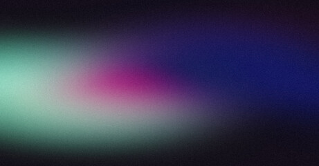 Elegant color gradient grainy backdrop design. Abstract purple blue green black color noisy gradient, vibrant color flow, glowing, shine, bright, banner or poster, empty space.