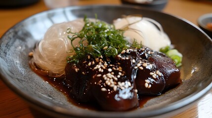 A plate of sundae, Korean blood sausage filled with glass noodles, barley, and pig&rsquo;s blood.



