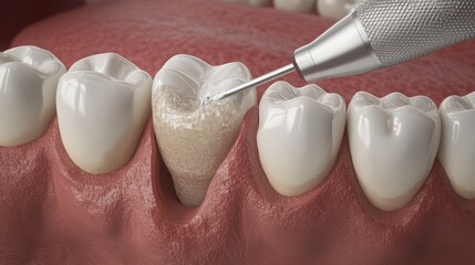 Dental Treatment 3D Illustration   Tooth Bonding Procedure with Instrument