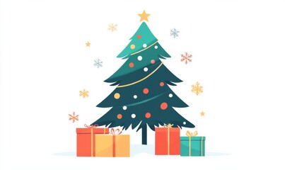 Christmas tree with gifts, a illustration set on a white background.