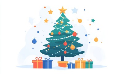 Christmas tree with gifts, a illustration set on a white background.