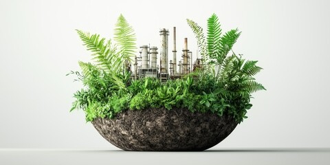 Explore the journey of lush green earth amid faded industrial imagery