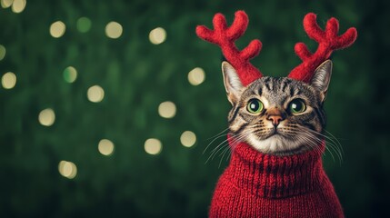 Cat wearing reindeer antlers. Christmas concept