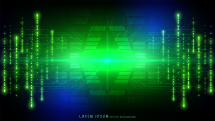 Vibrant abstract digital background with green light burst, radiating across network of glowing dots and lines