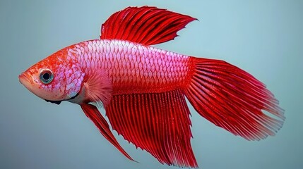 Fototapeta premium Red Betta Fish with Flowing Fins Colorful Aquatic Life Freshwater Fish Tropical Aquariu