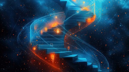 A swirling staircase in space, symbolizing growth and exploration.