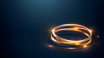 Gold ring frame on a black background. Metal circle border for awards. Luxury round shiny 3d banner