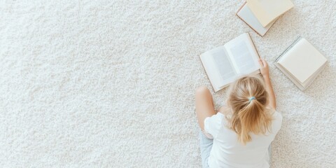 Curious Child Exploring a Book on National Dictionary Day, Childrens Book Week, or World Book Day
