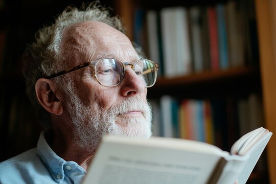 Elderly Man Reading in Cozy Study for National Dictionary Day, World Book Day, and International Literacy Day - Powered by Adobe