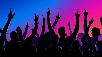 Energetic Crowd Silhouettes at Vibrant Concert Festival Party