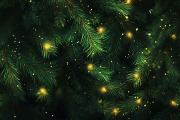 Fototapeta premium Close-up of a Christmas tree with lights, green pine branches, high resolution