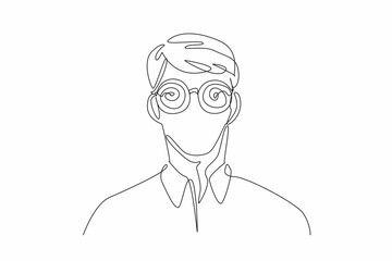 World Hypnotism Day. One single line drawing of young handsome man wearing hypnotizing glasses.  Technique through which one can affected an access subconscious mind to change behavior.
