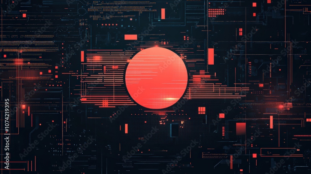 Poster futuristic abstract digital background with geometric shapes and bright circular element representin