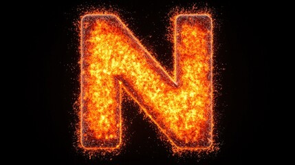 Fototapeta premium Fiery Letter N Alphabet Burning Embers Dust Particles 3D Render