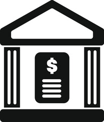 Classic bank building icon with dollar sign, symbolizing financial services, investment, and economic stability