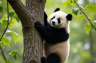 Fototapeta premium panda climbing a tree