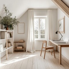 Minimalist Home Office with Wooden Desk and Chair