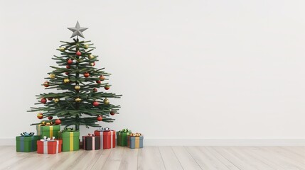 Christmas Tree with Presents Isolated on White Background - a festive and heartwarming visual. The Christmas tree with presents isolated on the white background creates a cheerful and inviting look. 