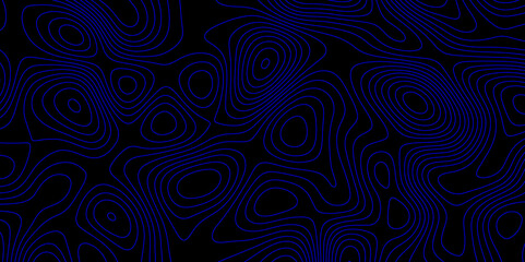 Luxury topographic wavy pattern and geographic grid map design mountain relief abstract lines background, contour maps vector illustration geometric blue wave curve lines texture black background.