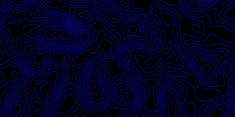Fototapeta premium Luxury topographic wavy pattern and geographic grid map design mountain relief abstract lines background, contour maps vector illustration geometric blue wave curve lines texture black background.