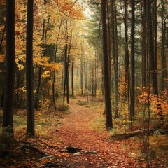 Fototapeta premium A Path Through a Golden Autumn Forest