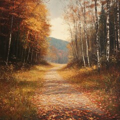 Fototapeta premium A Winding Forest Path with Autumn Leaves