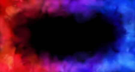 Red and blue smoke realistic background. Fog texture frame pattern, hot and cold fight. Sport versus concept. Neon light transparent effect