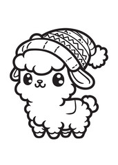  design coloring page Cute alpaca wearing snow hat 