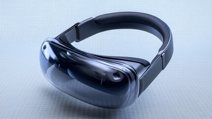 A VR headset with curved edges and soft padding, floating on a transparent background. Its stylish design emphasizes both comfort and cutting-edge tech,