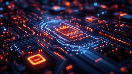 Obraz premium Abstract representation of a circuit board with glowing elements.