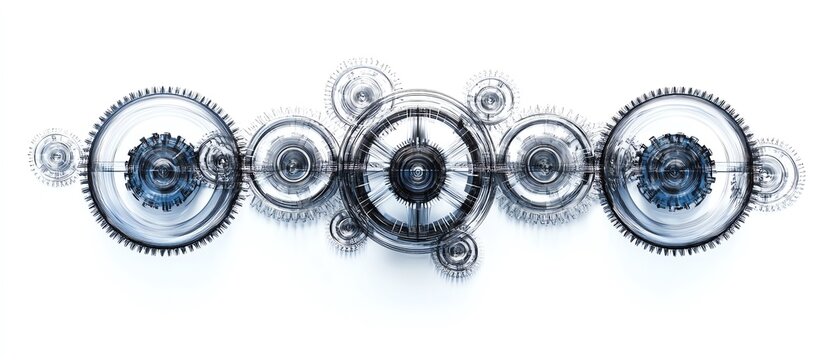 A close-up view of mechanical gears showcasing intricate details and engineering design. on a white background