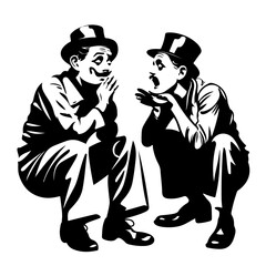 Two men crouching and talking Vector Logo