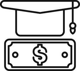 Line drawing of a graduation cap over a bill, symbolizing the cost of education and student debt