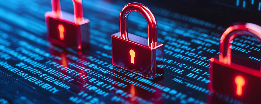 Secure server locks on digital background symbolize data protection and cybersecurity. vibrant colors convey sense of safety and modern technology