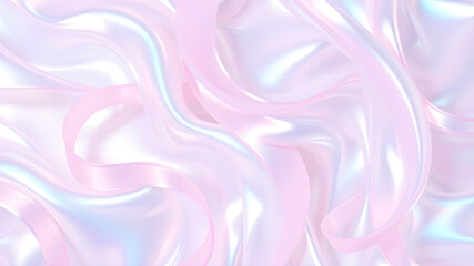 Obraz premium Iridescent, ribbon-like waves in pastel pinks and blues, with a holographic shine that gives a dreamy, futuristic touch