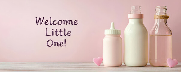 Welcome Little One! Baby bottles in soft colors create warm atmosphere