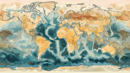 Naklejka premium A detailed world map showing global temperature changes over the years